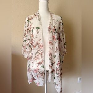 Floral Kimono Cardigan Lightweight Sheer Cover-Up Open Front Size M Emory Park